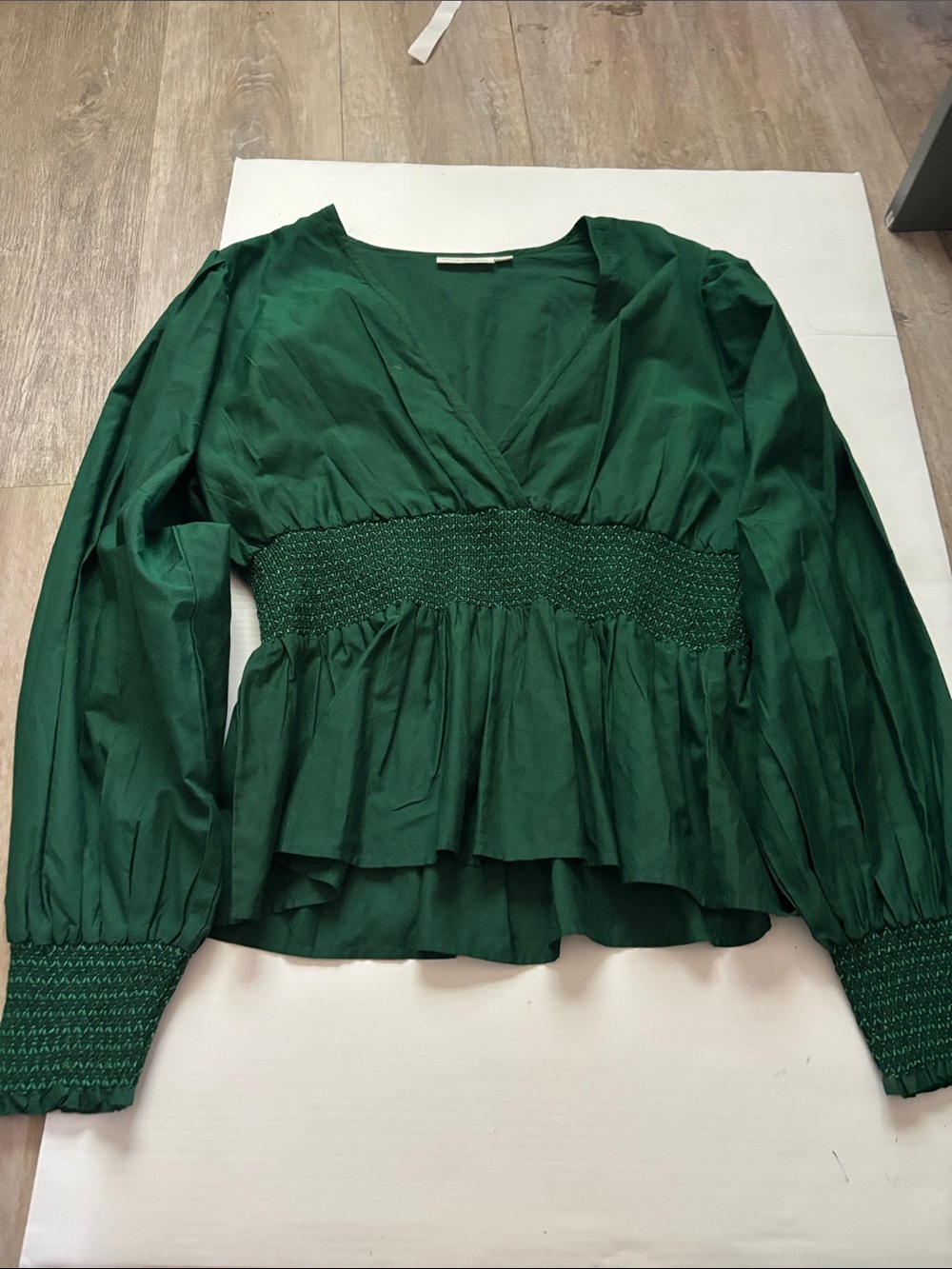 Roller Rabbit Emerald Green Smocked Peplum Blouse Cotton and Silk Blend